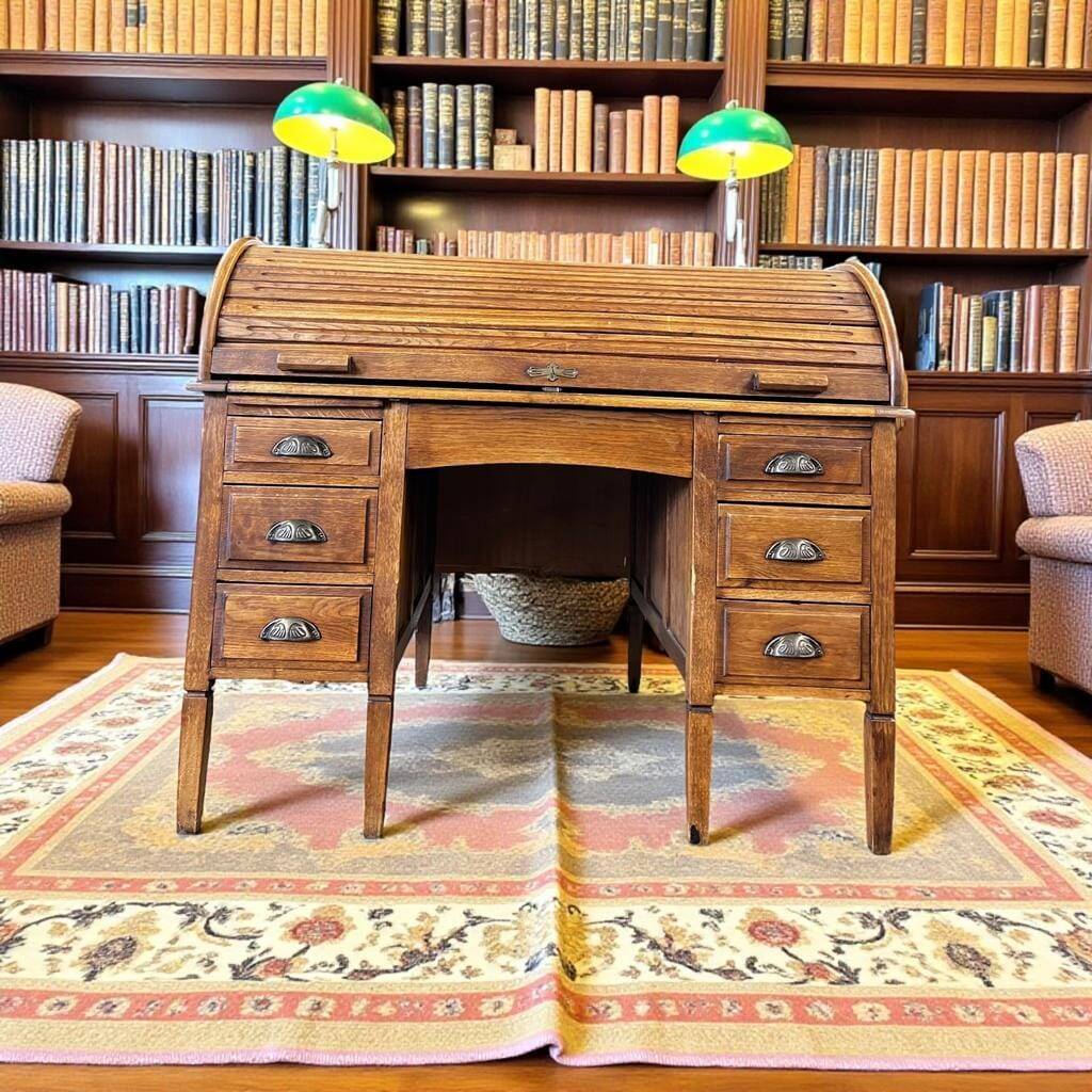 Vintage American wooden desk / desk with roll-up door