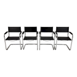 Set of 4 bauhaus cantilever tubular and leather armchairs, 1970's