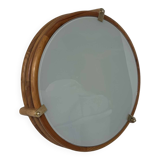 Vintage round wall light, wood, glass and brass, France 1980