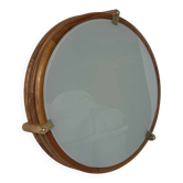 Vintage round wall light, wood, glass and brass, France 1980