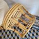 Rattan and leather poufs