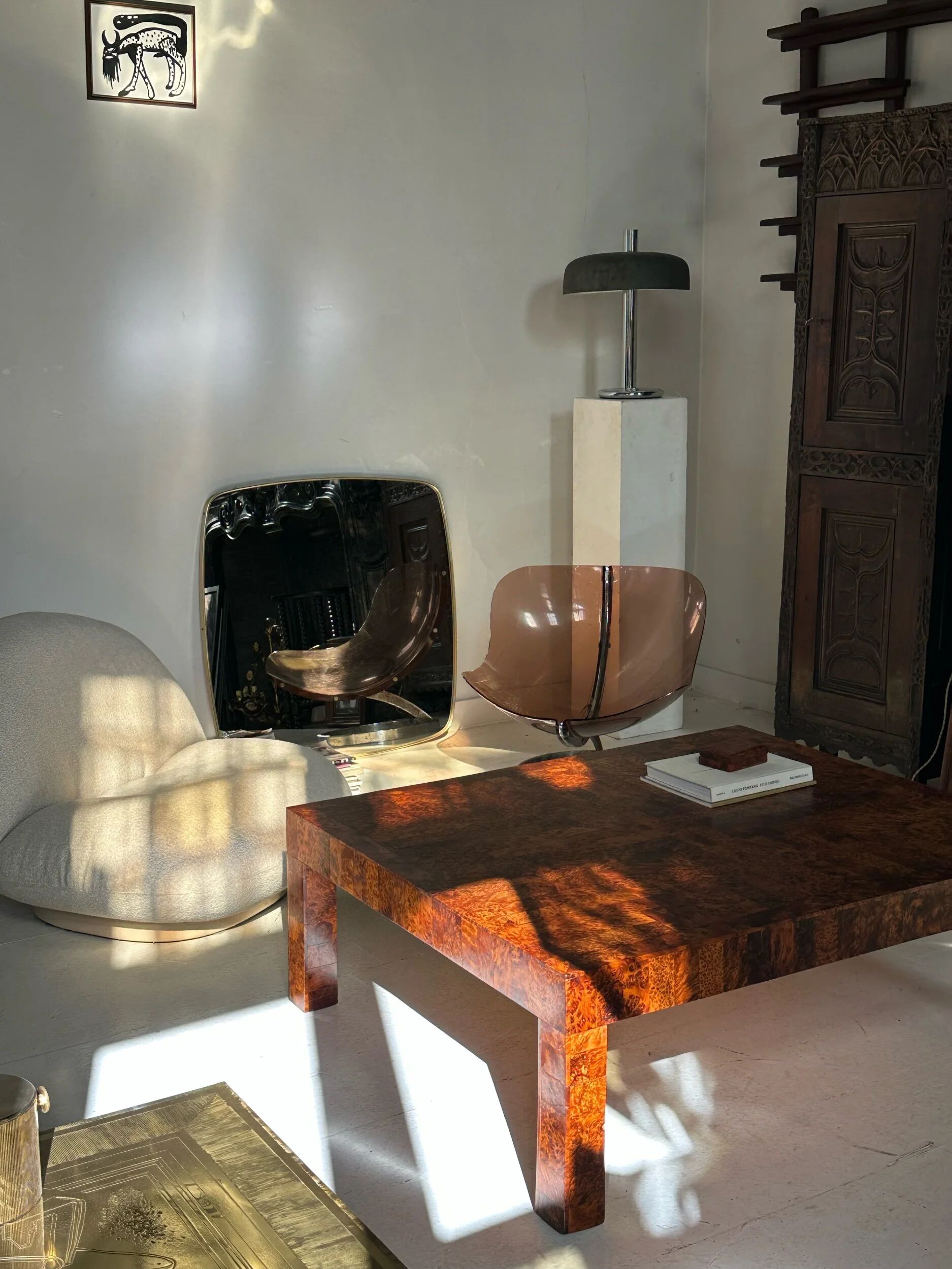 Coffee table made of solid elm burl, patchwork, Belgium, 1990s
