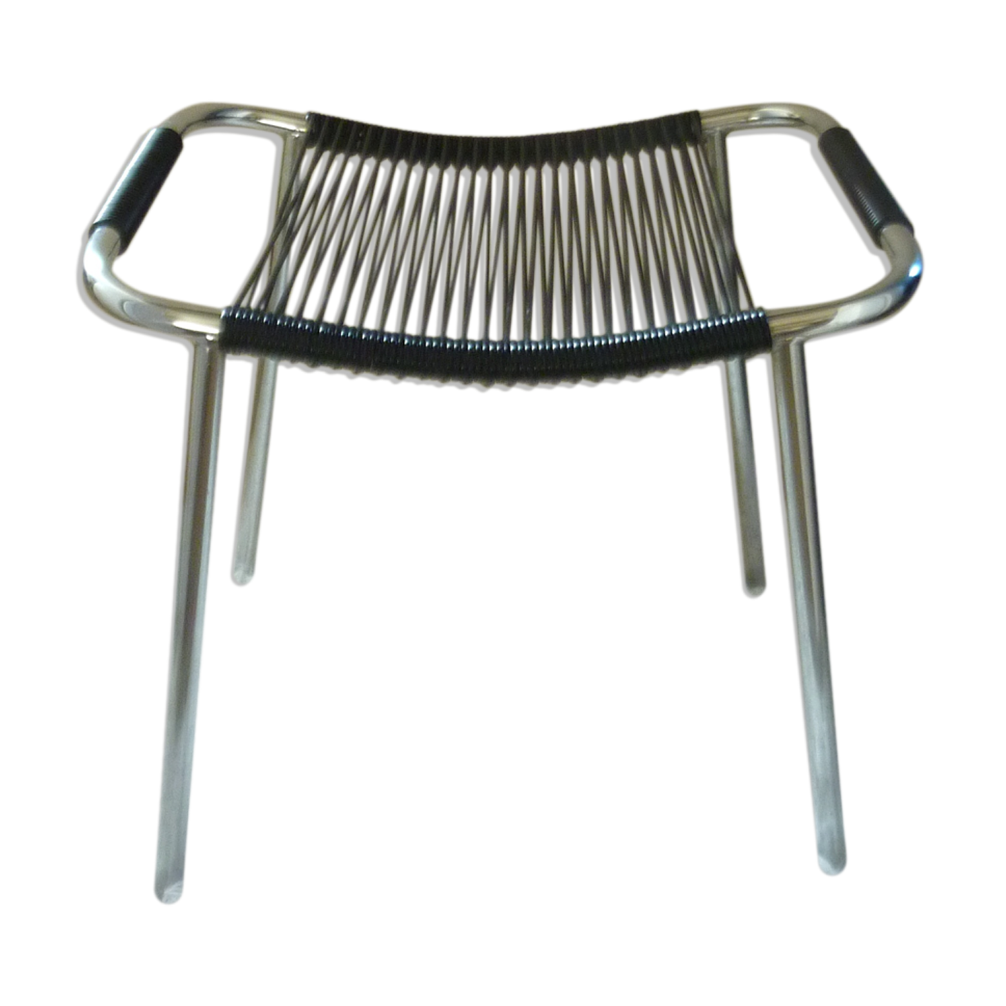 Tabouret en scoubidou noir et chrome des années 60