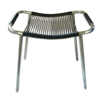 Tabouret en scoubidou noir et chrome des années 60