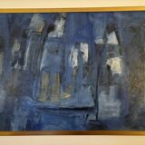 Abstract oil painting in blue tones