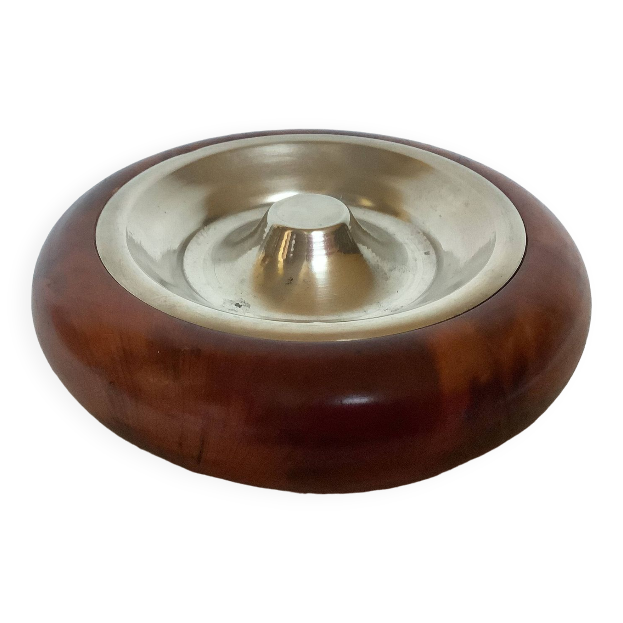 Metal elm burl wood ashtray