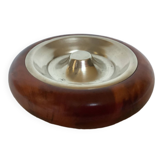 Metal elm burl wood ashtray