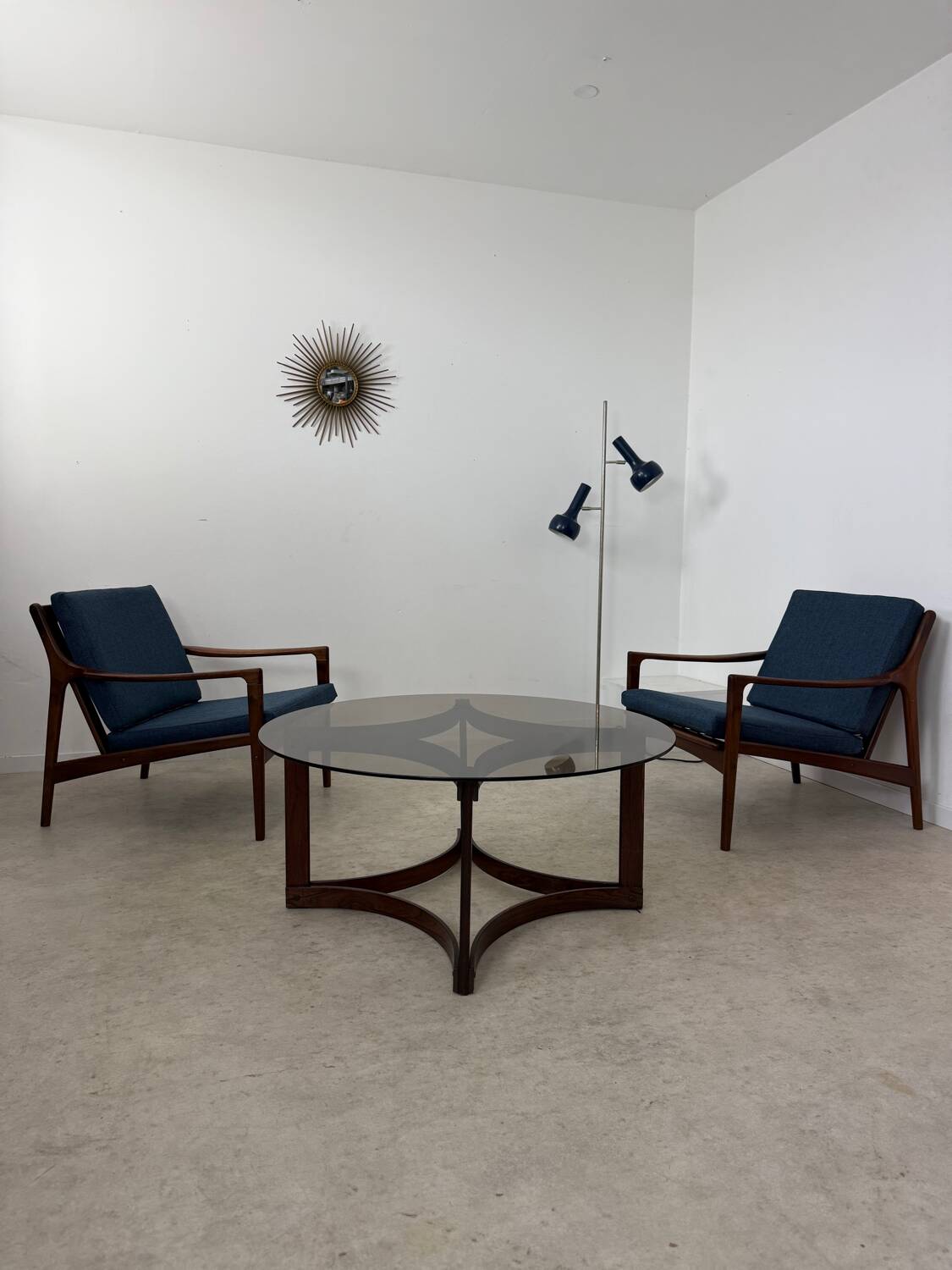 Antique rosewood coffee table with glass top designed by Ingmar Relling for Westnofa, vintage 70s