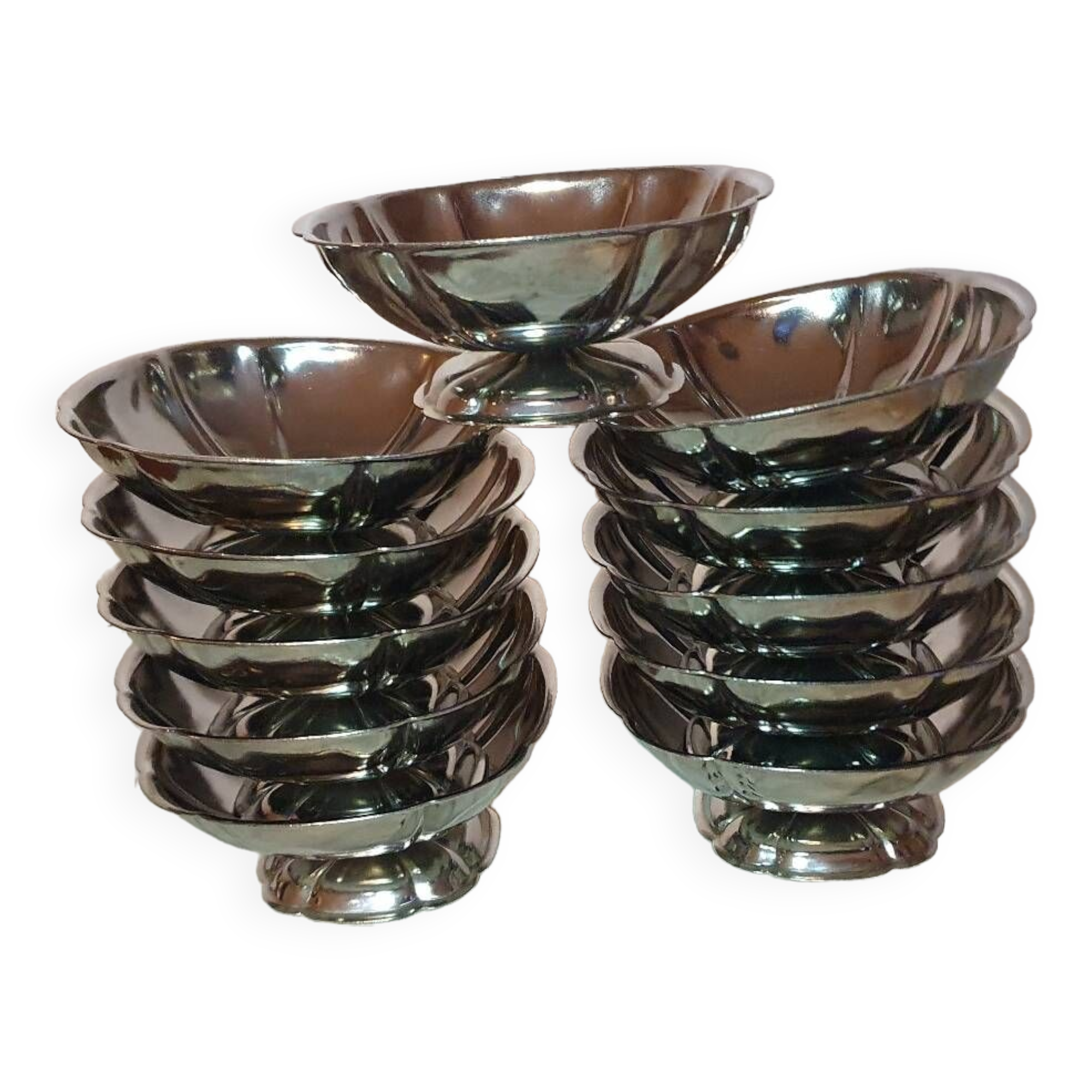 Set of 11 vintage 70's stainless steel ice cream cups