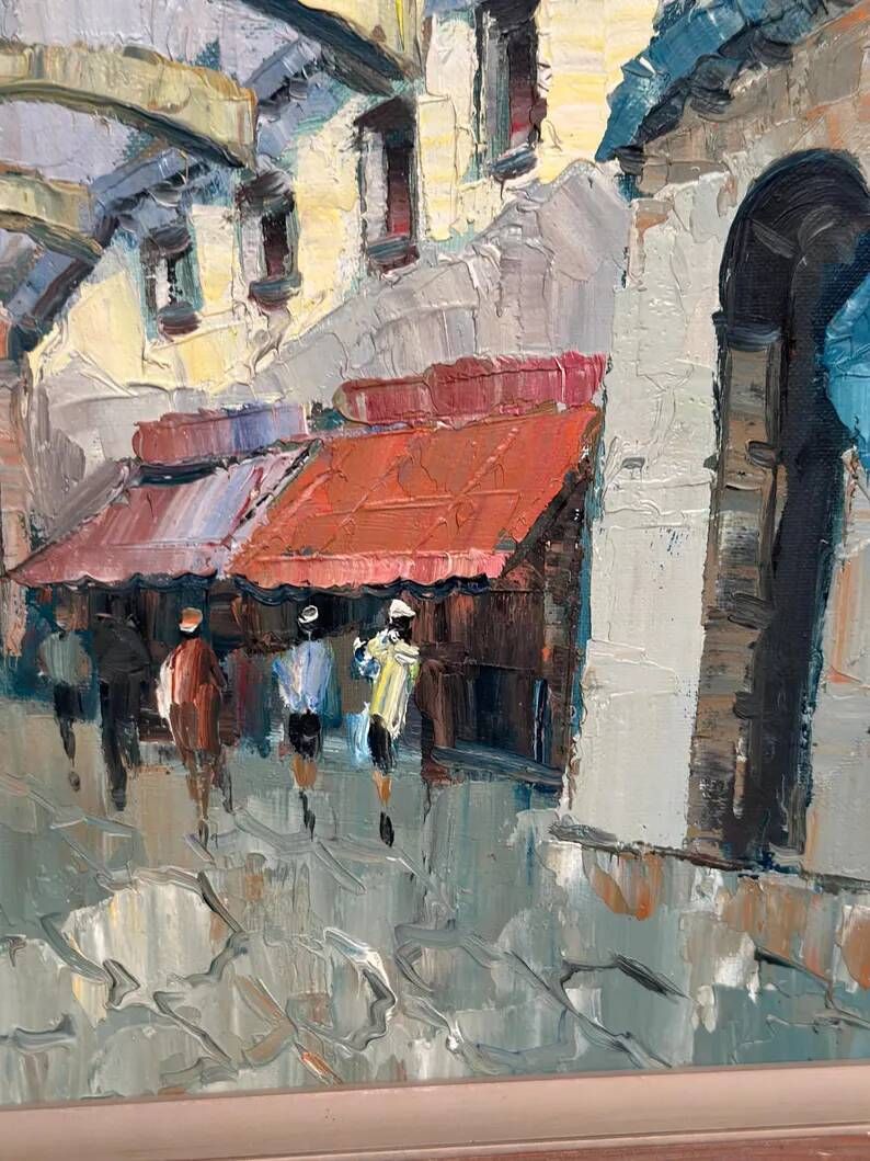 Original Swedish Oil on Canvas –“Market Alley” by B. Komino – Signed – Vintage & Framed –57 × 61 cm
