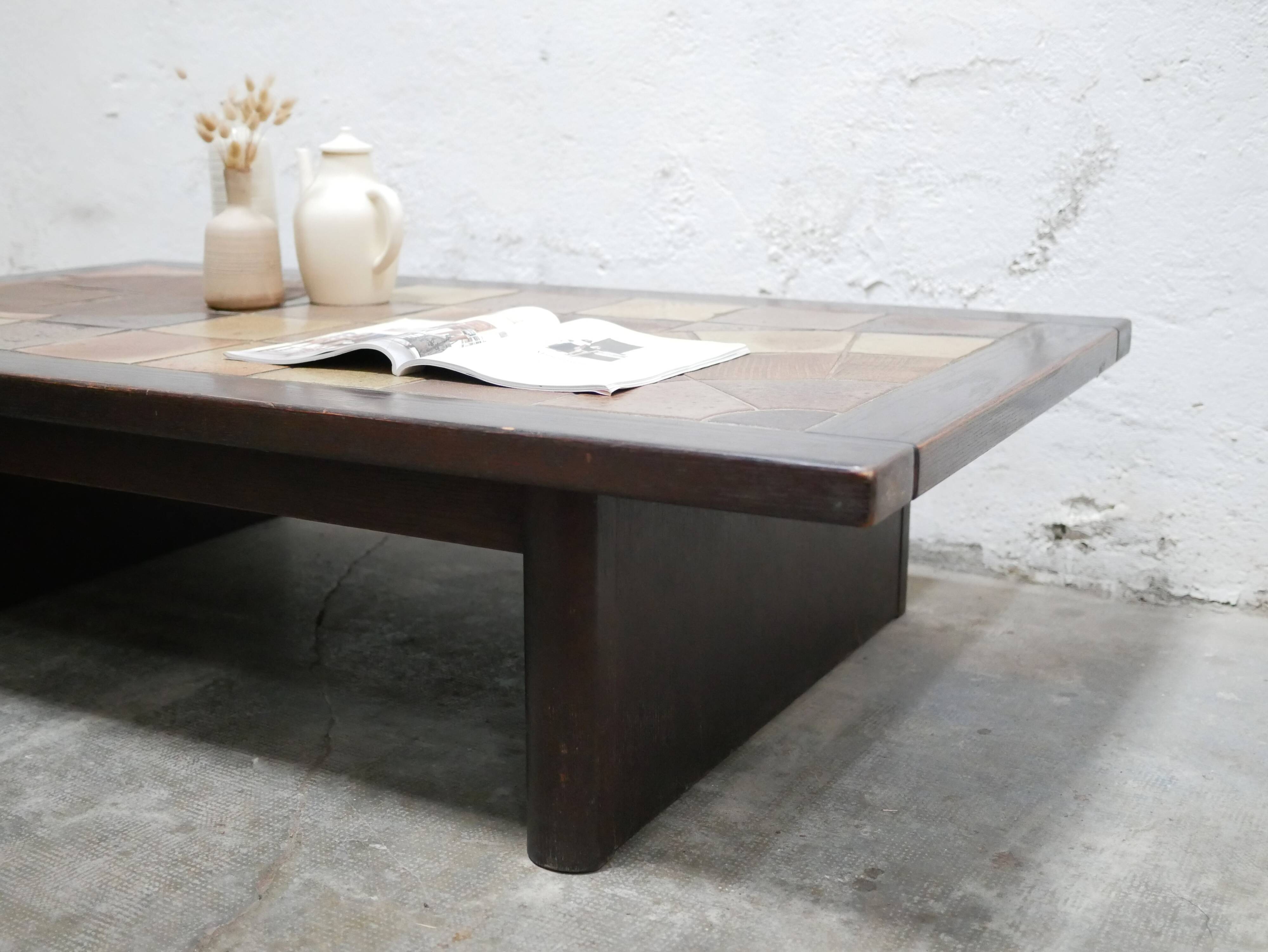 Vintage wood and ceramic coffee table