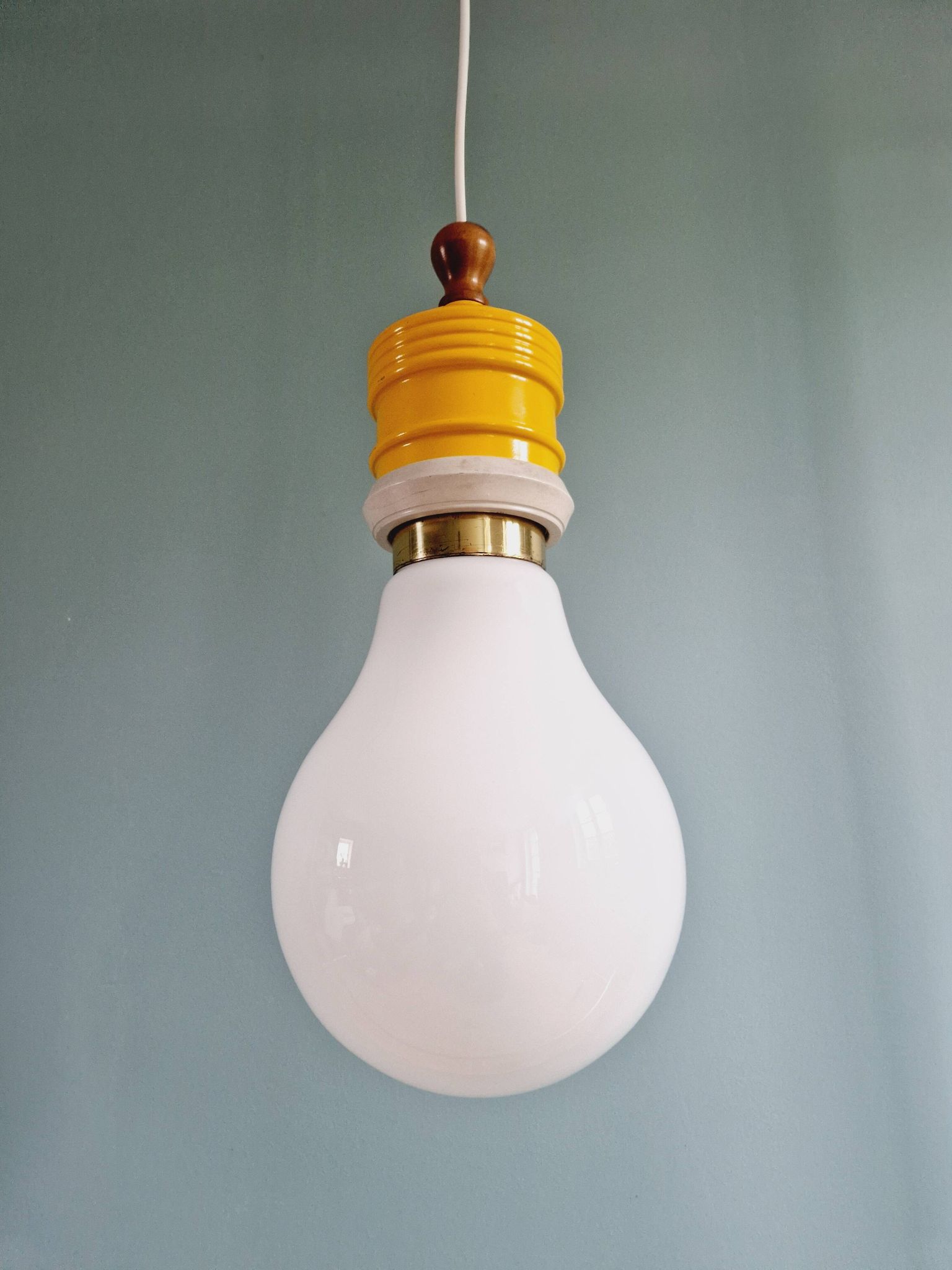 Opaline bulb pendant light, Metalarte, 1980s