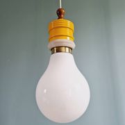 Opaline bulb pendant light, Metalarte, 1980s