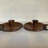 Paire d’anciens bougeoirs cuivre rat de cave