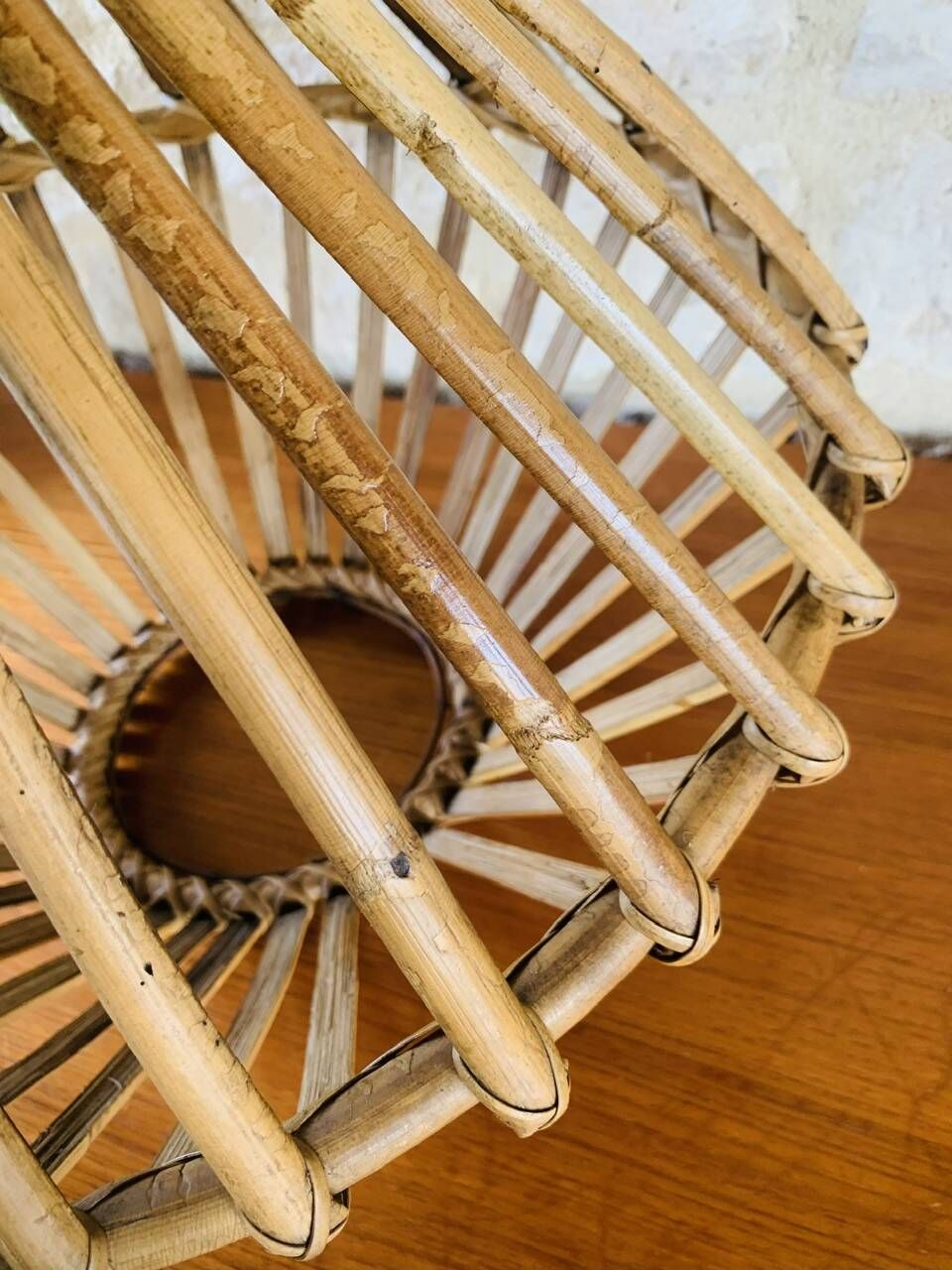 Large vintage pendant light in bamboo and rattan, circa 1960's