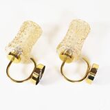 Set of two vintage brass and amber glass wall lamps by Wila Leuchten