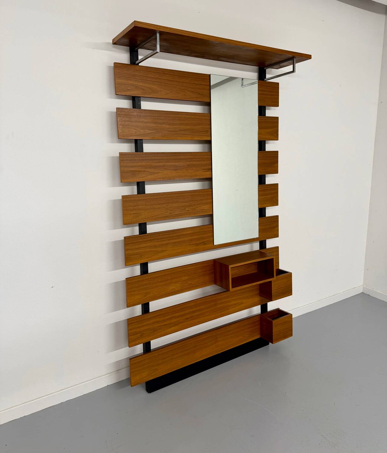 Scandinavian design teak wall unit with entrance door from the 70s