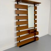Scandinavian design teak wall unit with entrance door from the 70s