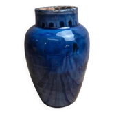Vintage artisanal vase in glazed blue terracotta – Safi Morocco style