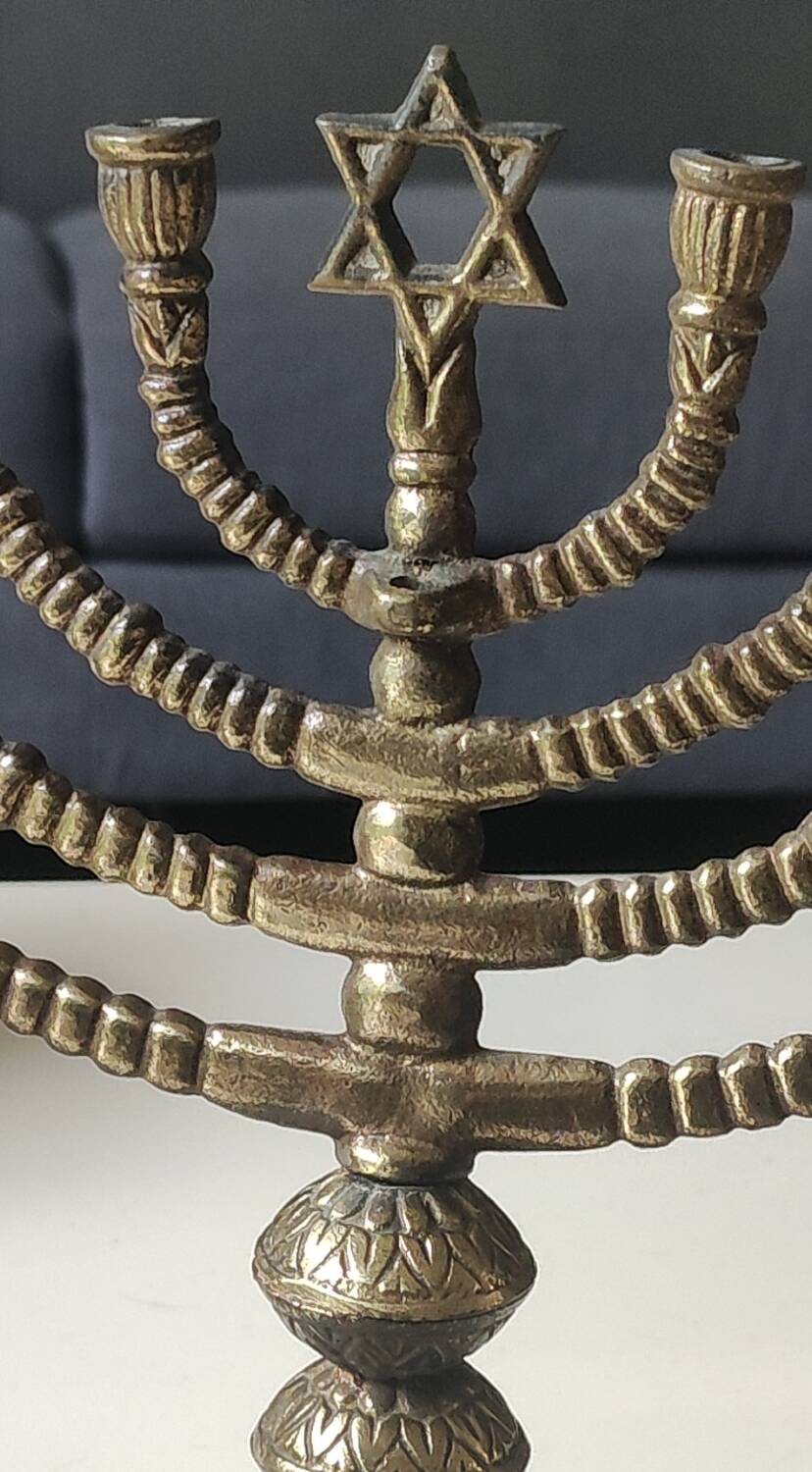 Large Menorah/Hebrew Chandelier with 8 branches. Star of David. Bronze.