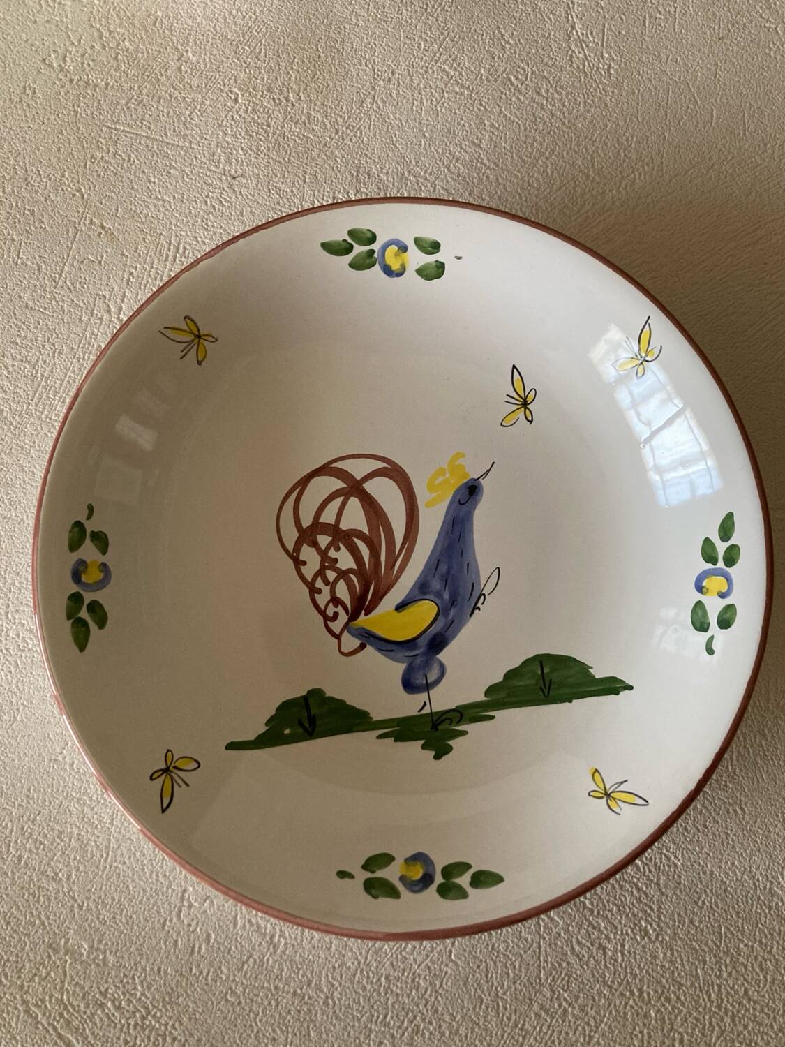 12 soup plates with calottes, Rooster La Rochelle decor, 18th century copy