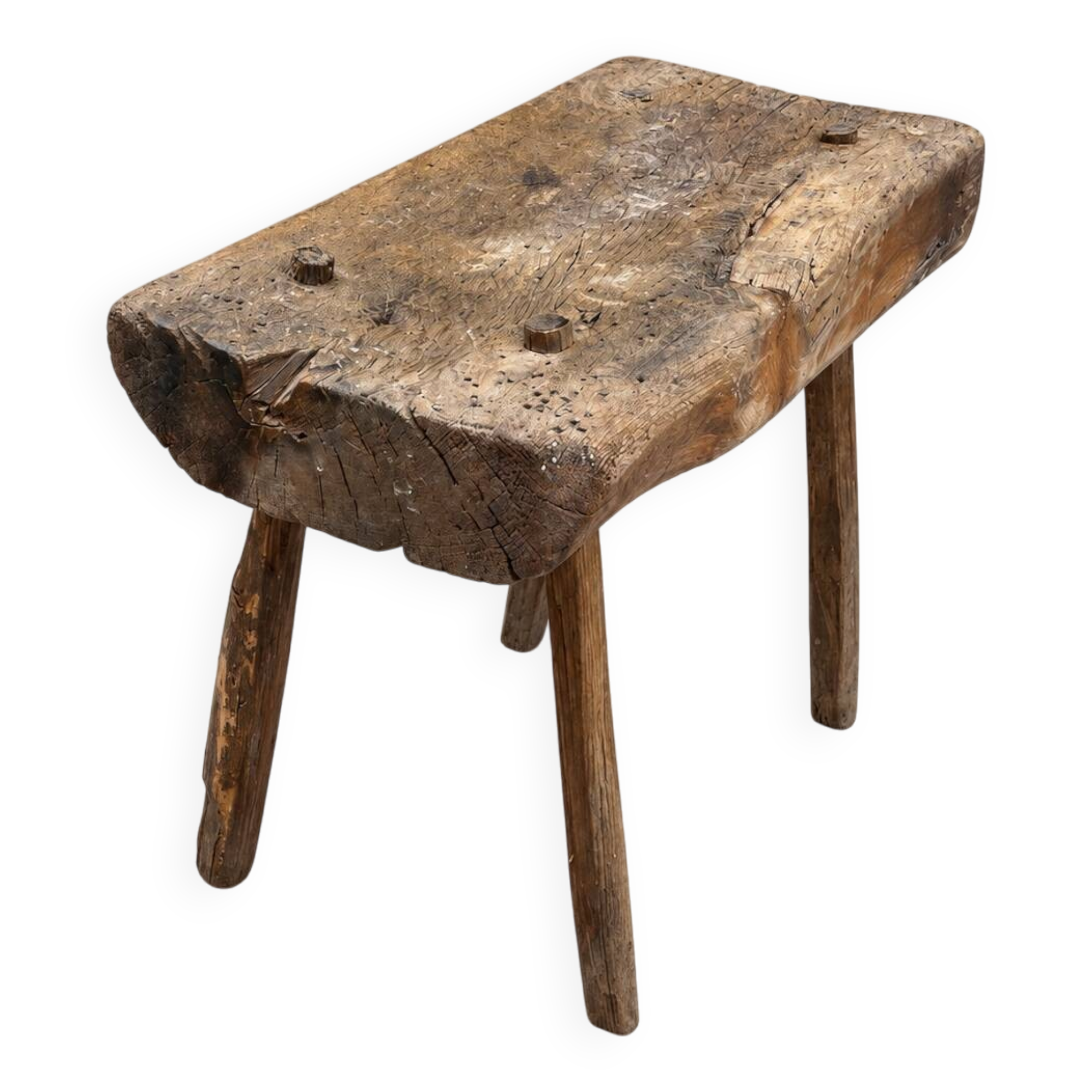 Old small bench / rustic stool made of solid wood – folk art