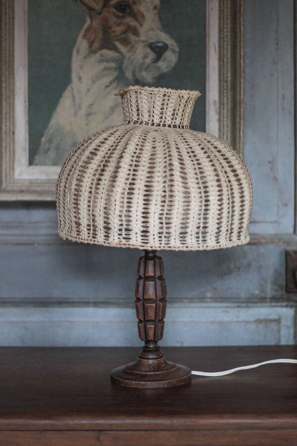 Lampe de chevet, lampe de table, lampe à poser vintage, lampe bois sculpté