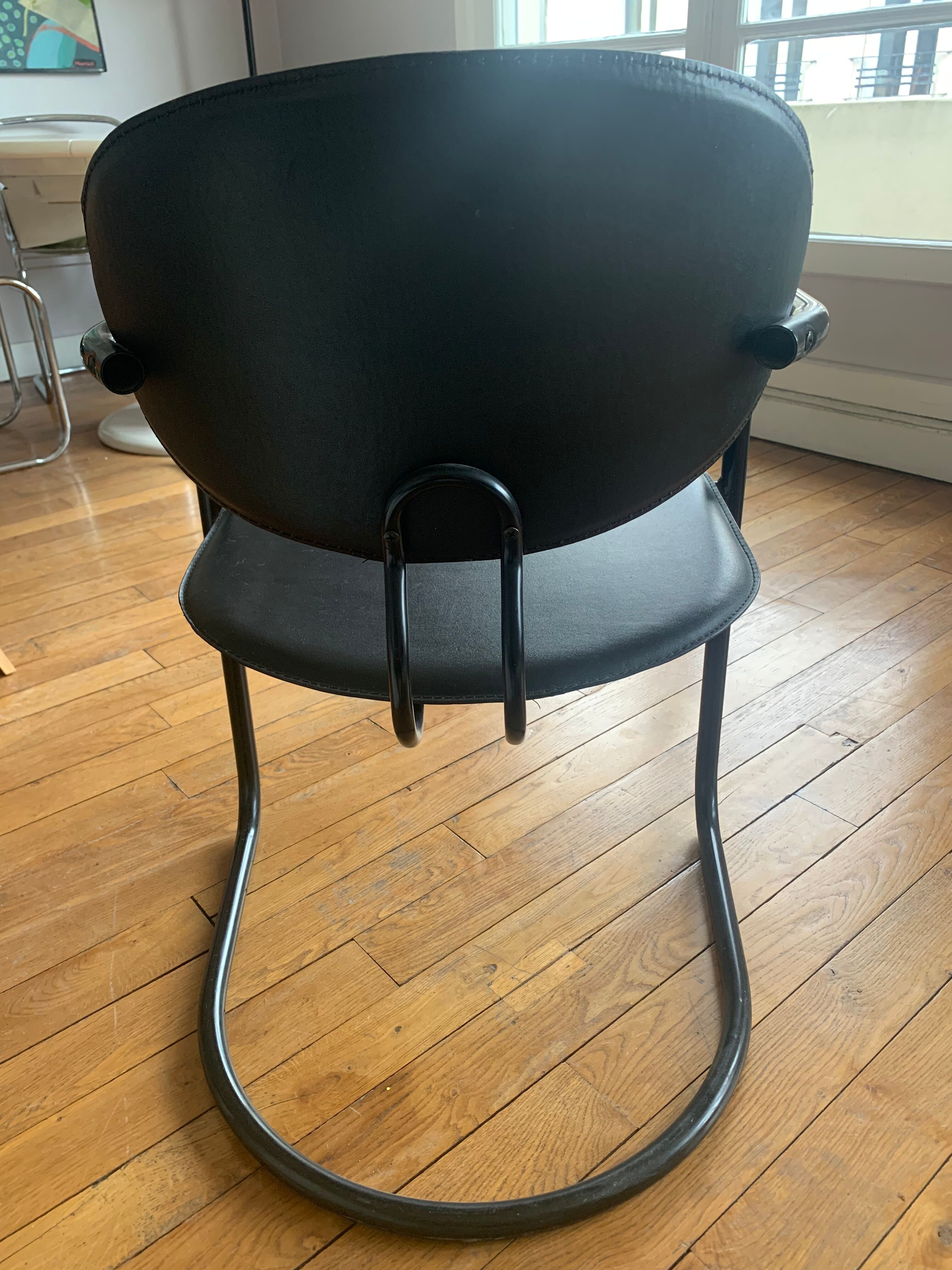 Armchair in black aluminum and leather by Effezeta, 1970