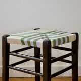 Wooden stool. vintage stool. woven stool