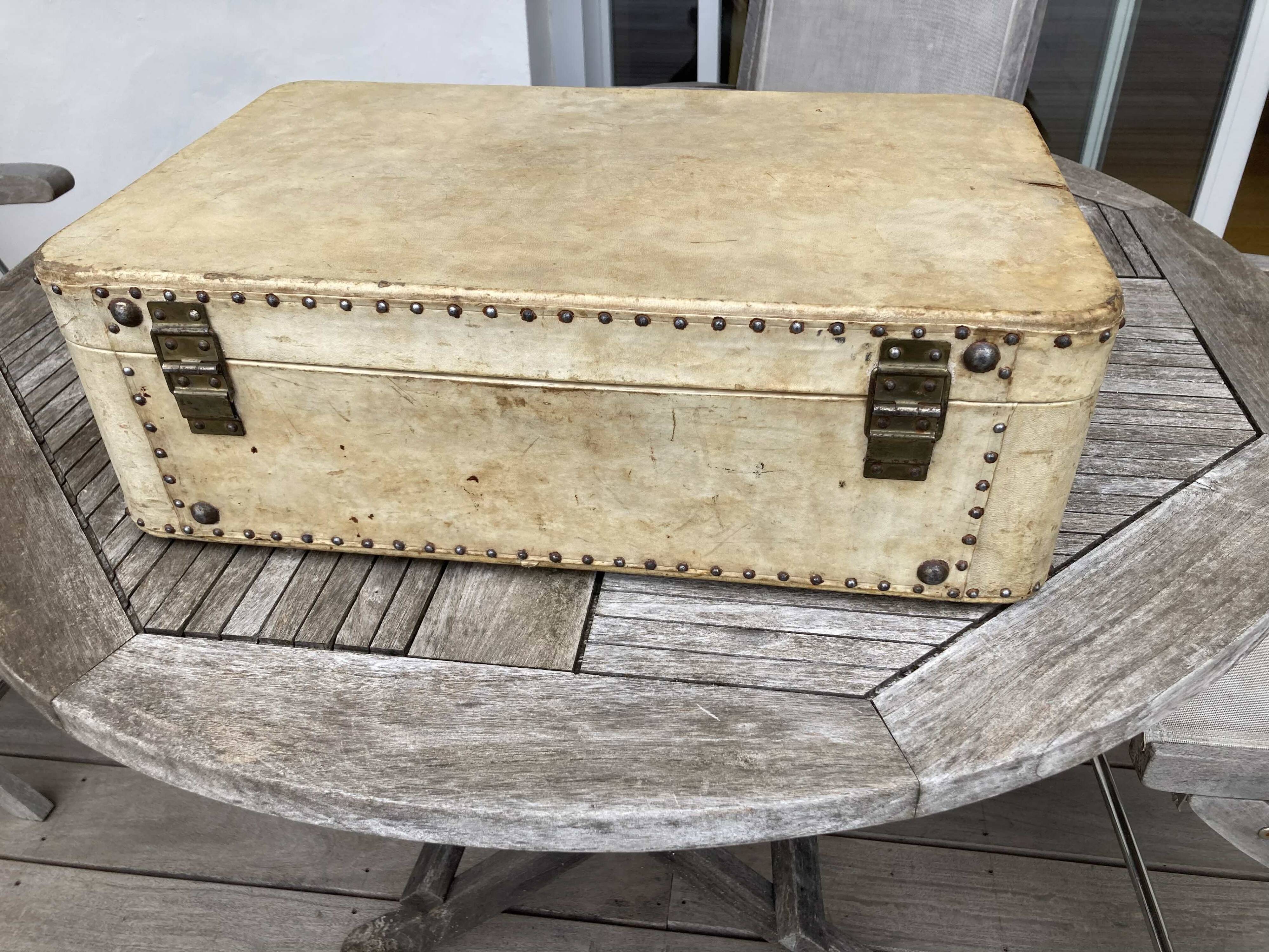 Vintale white leather suitcase