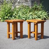 Pair of vintage stools, brutalist pine stools, side stools