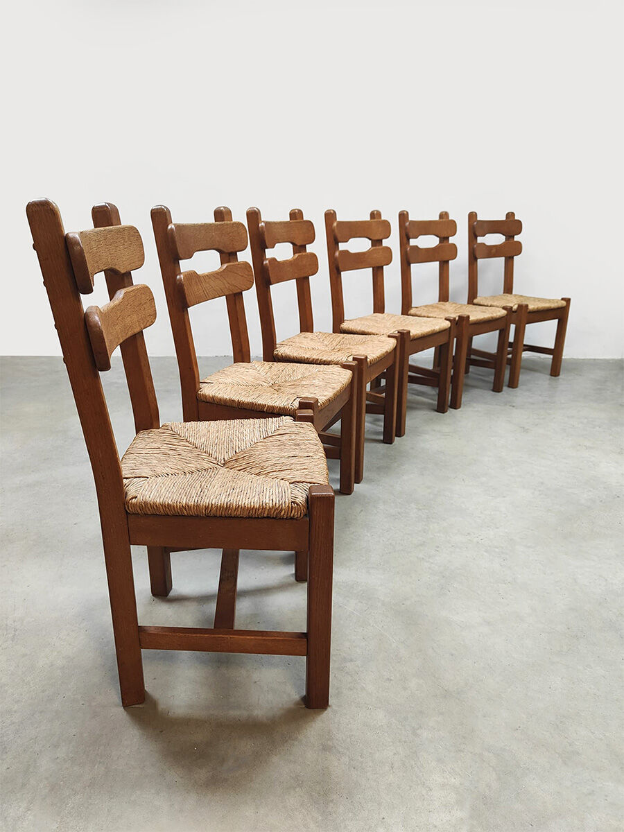 Brutalist rush dining chairs vintage 1970