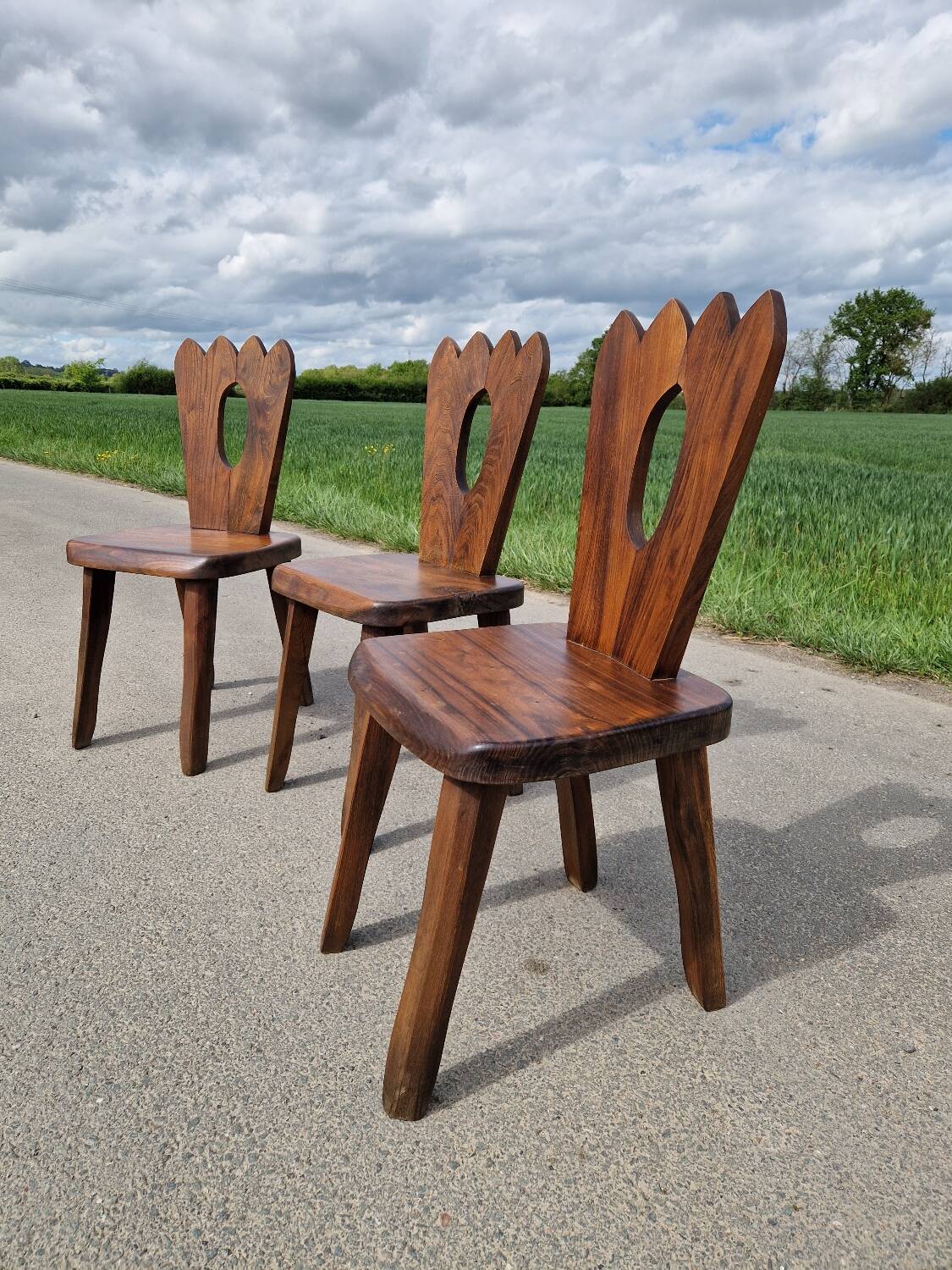 Lot de 3 chaises brutaliste Aranjou style olavi Hanninen