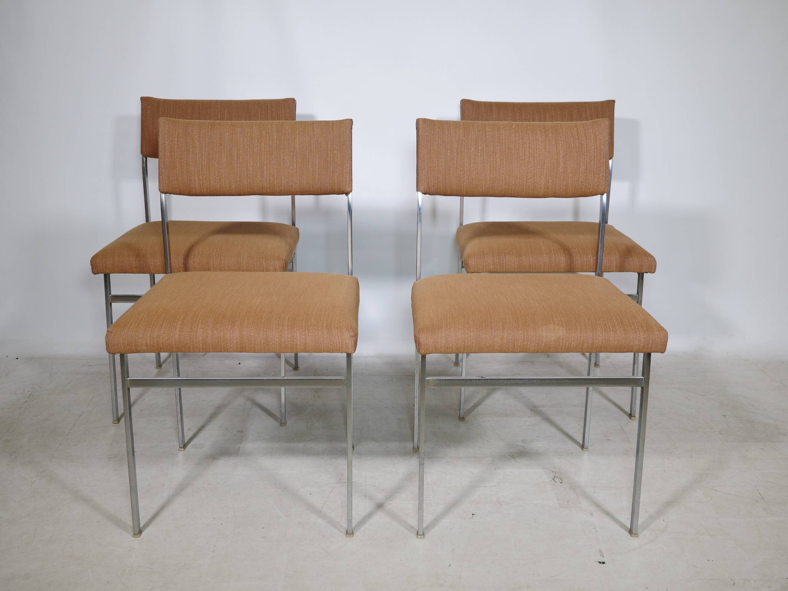 Mid Century Chairs in Chrome and Fabric, Set of 4, 1970s