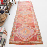 Turkish vintage geometric pattern red runner rug