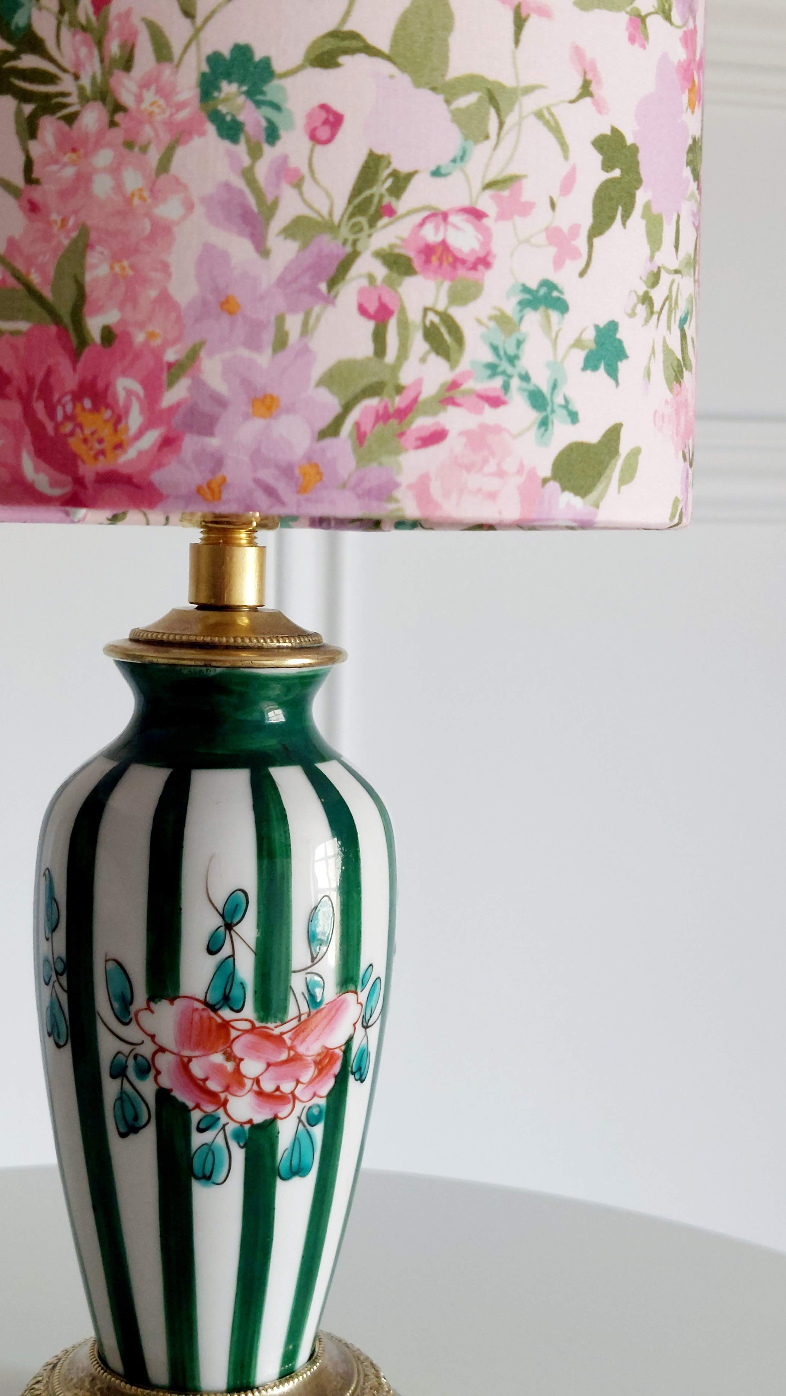 Small vintage lamp hand-painted with a Liberty shade.