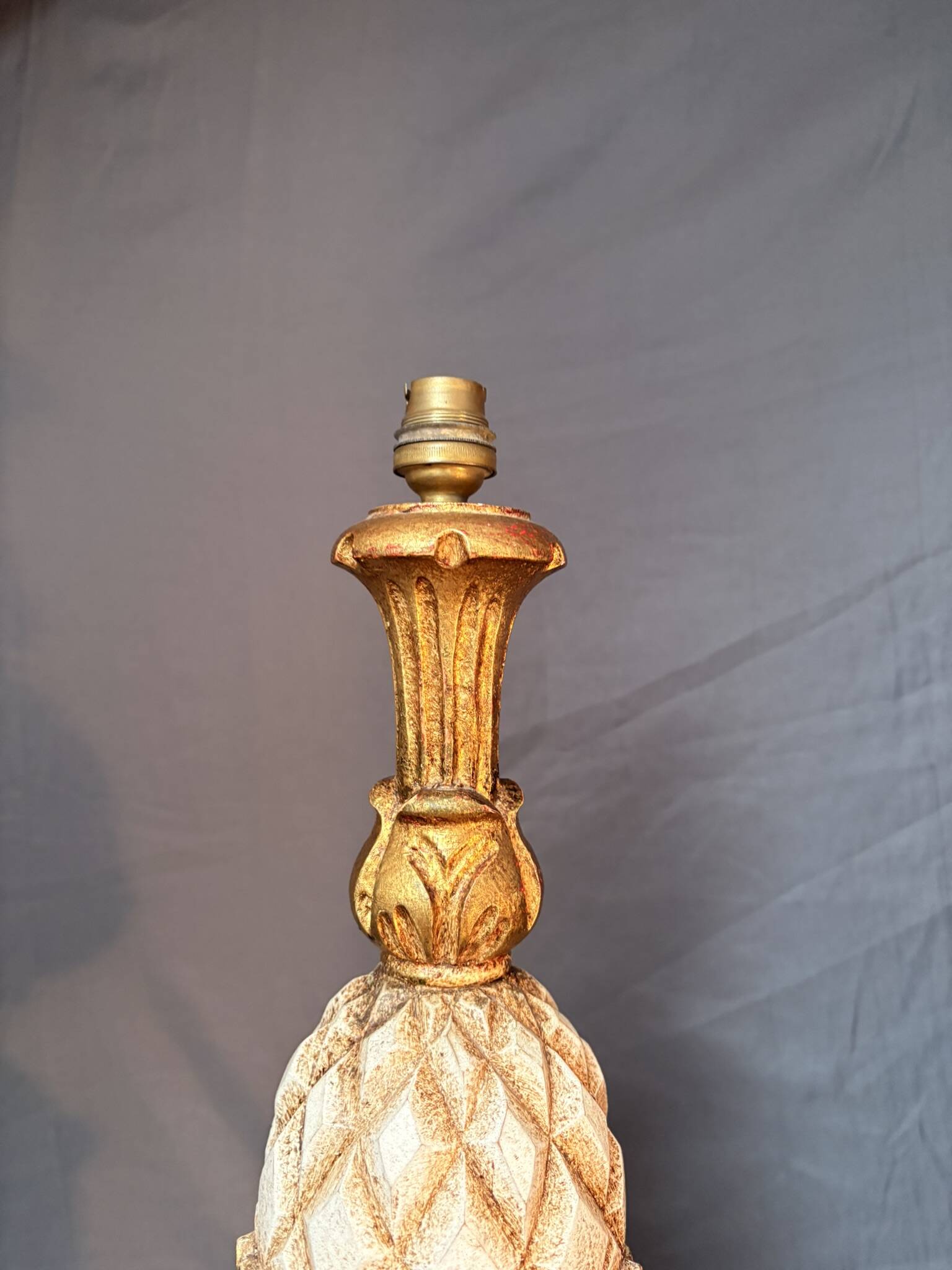 Vintage Art Deco Pineapple Lamp Base in Wood & Gold