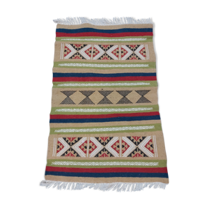 Tapis kilim traditionnel à motifs berbères fait main en pure laine 95x60cm