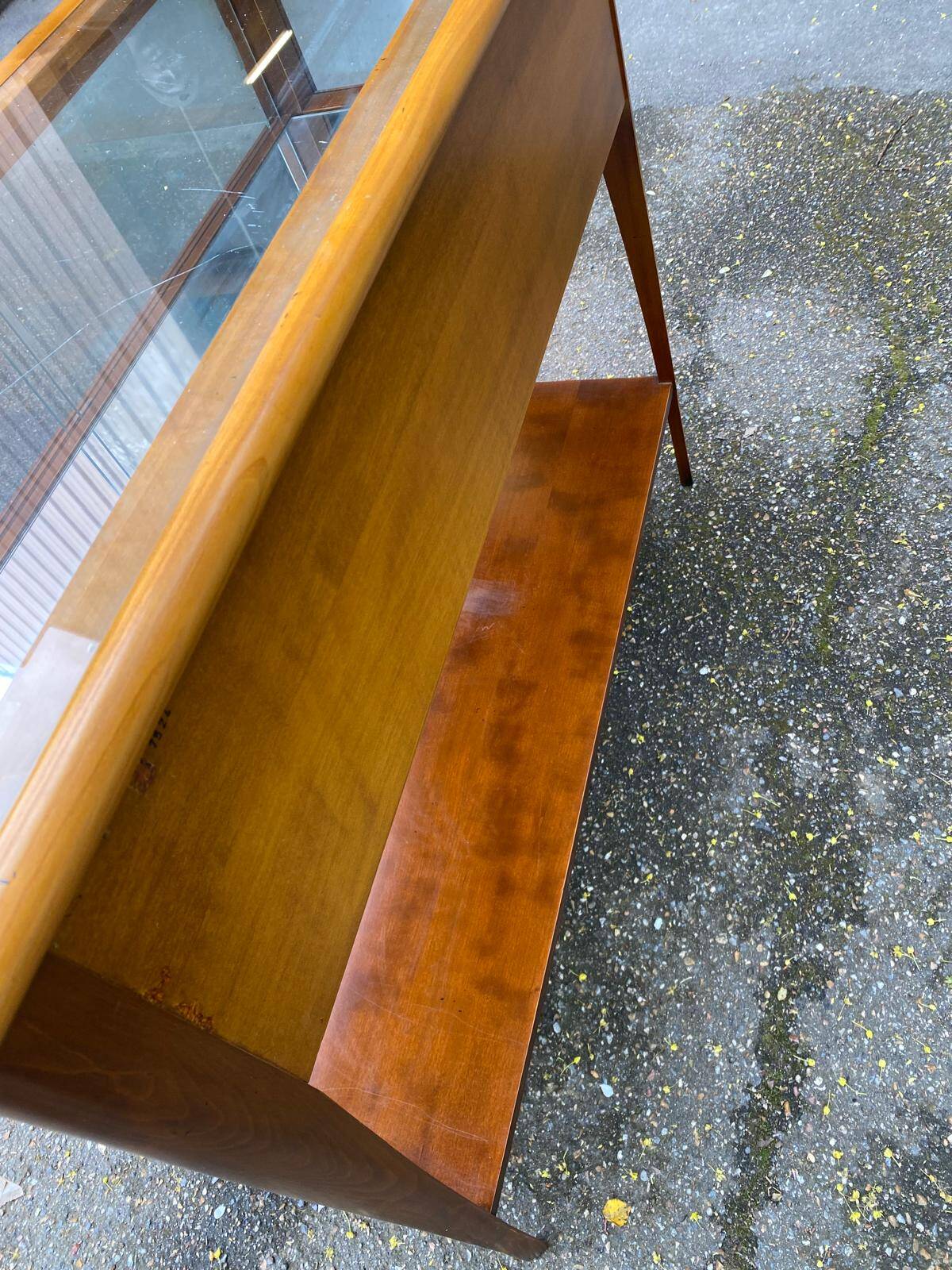 Vintage Scandinavian console in solid wood with glass, 103cm.