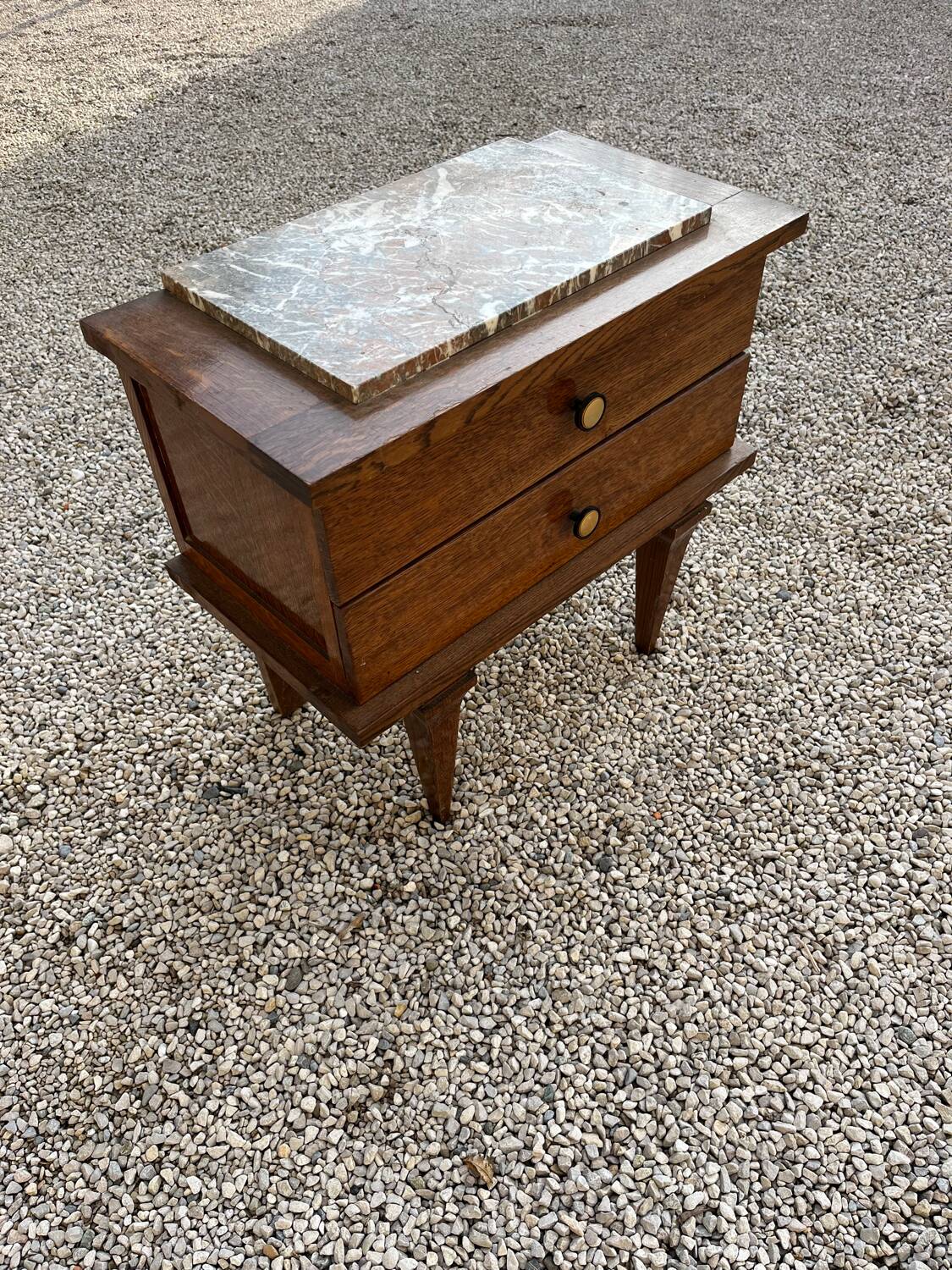Vintage marble and oak bedside table 1950