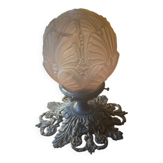 Art Deco ceiling light in bronze and old rose glass paste – floral pattern