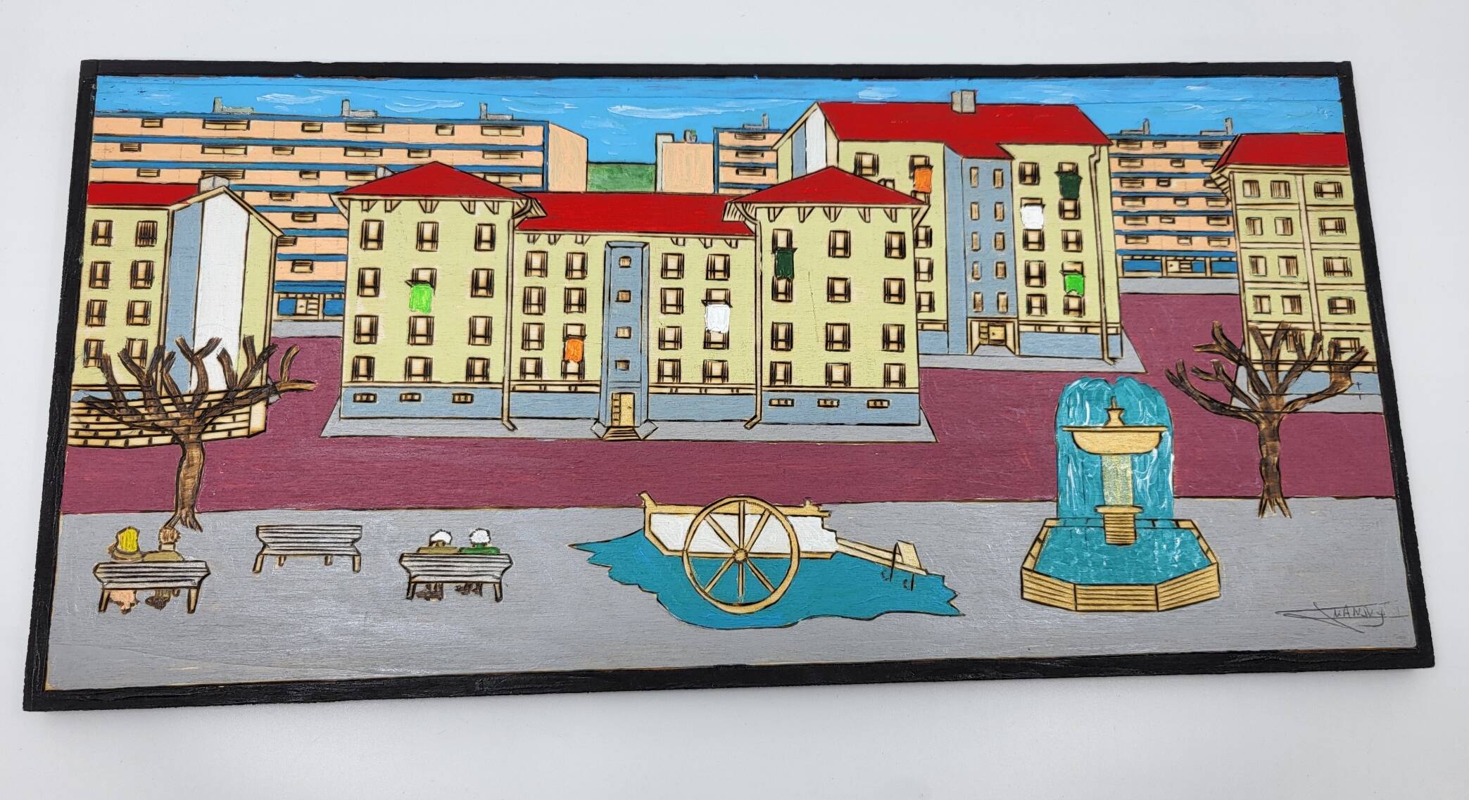 Naive Art painting painting on wood