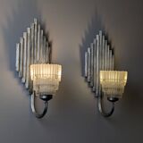 Pair of Ferro Art Iron and Glass Wall Sconces Art Deco Style 1970s