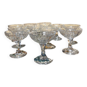 Suite of 12 crystal champagne cups by nancy table art