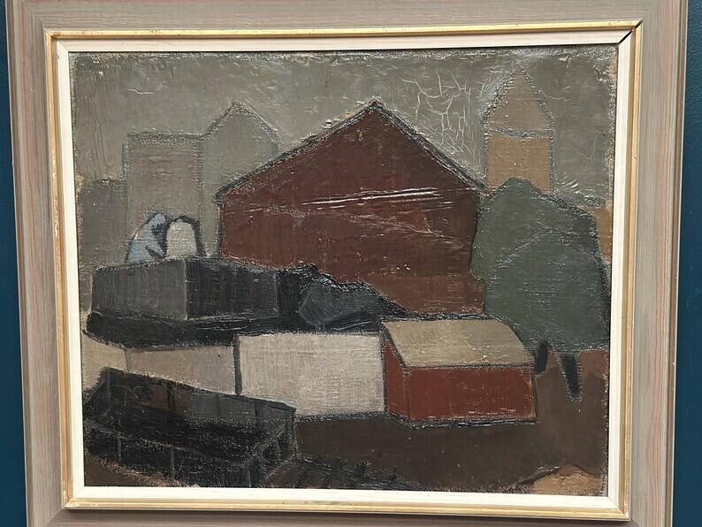 Large Original Swedish Oil on Canvas – “Bangård” by Fred Andersson – Signed – Vintage & Framed – 80 × 69 cm (31.5" × 27.2")
