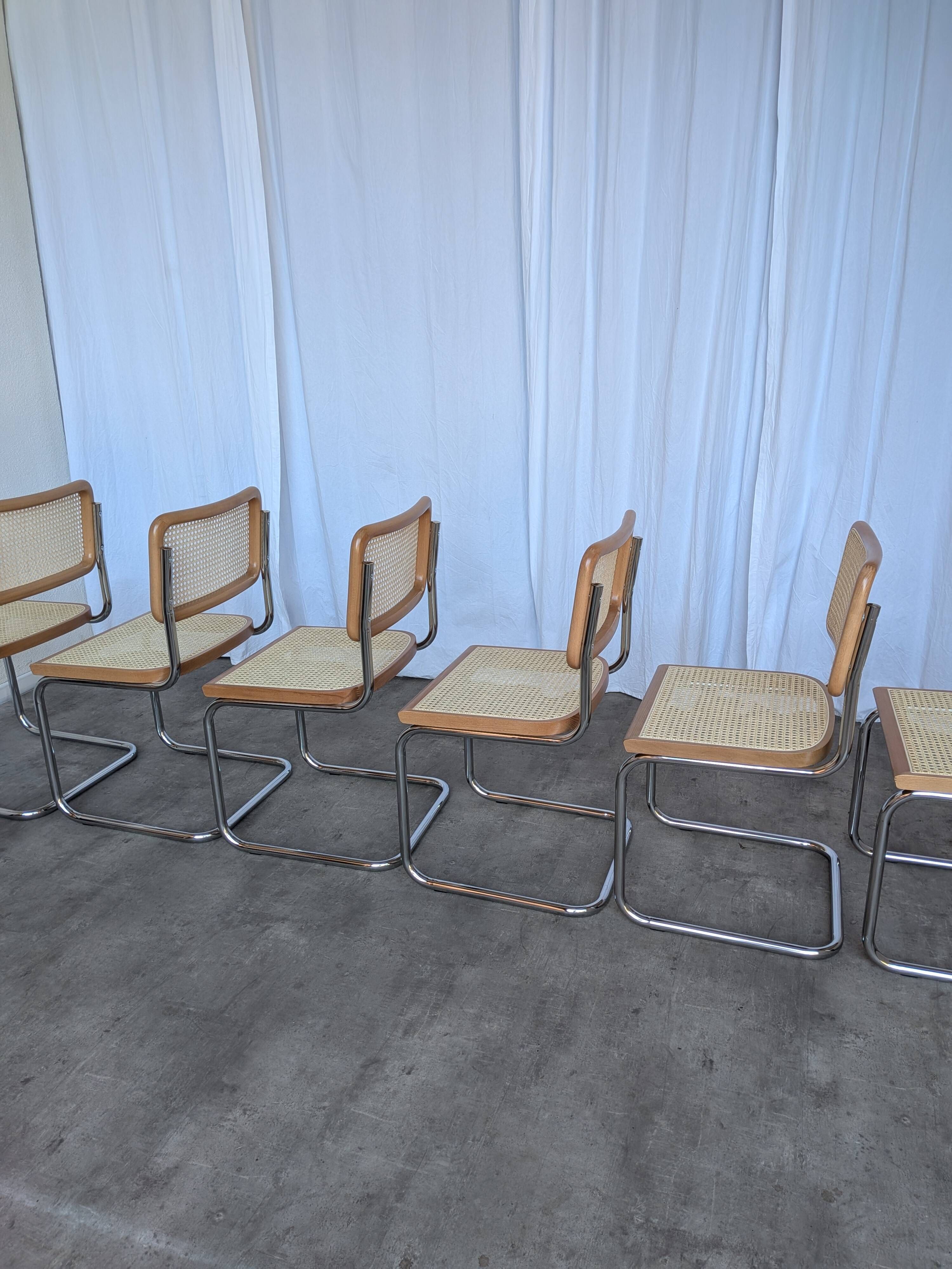 Ensemble de 6 chaises Cesca Design Marcel Breuer / Noyer clair, cannage, chrome, salle à manger