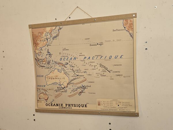 Ancienne carte de géographie carte d'école Océanie politique et physique co