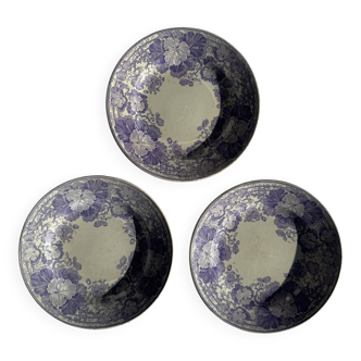 Set of 3 antique purple plates Ceranium U&C Sarreguemines D22
