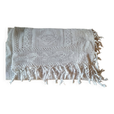 White cotton bedspread, Old crochet bed throw with flower patterns
