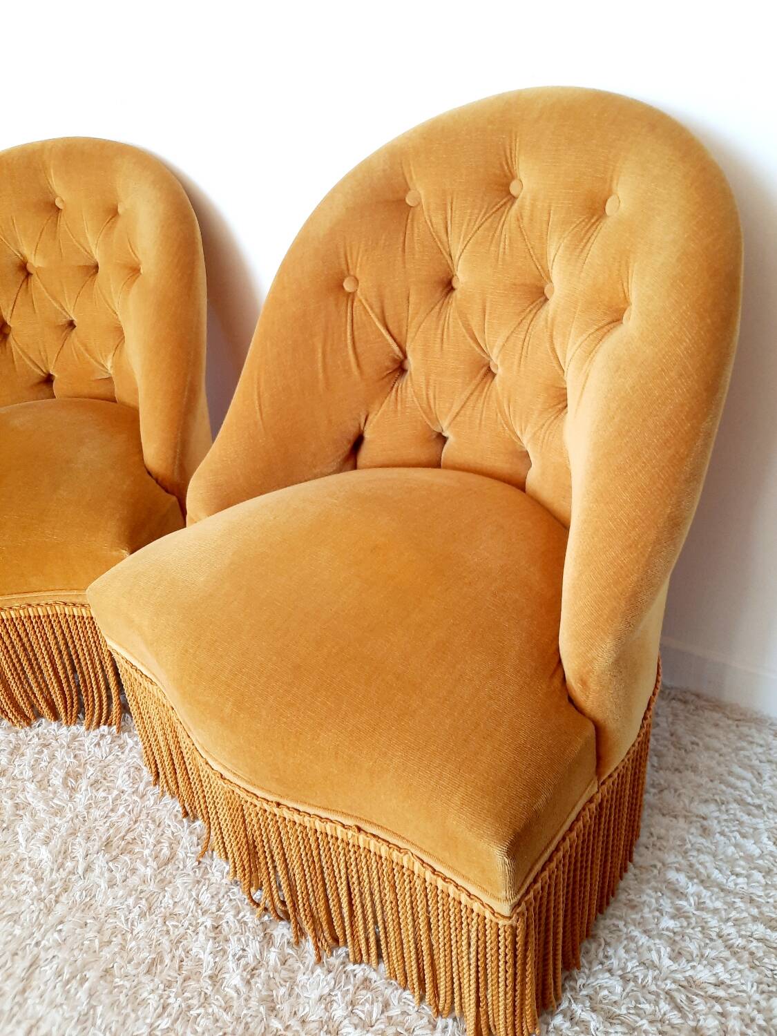 Paire fauteuil crapaud velour raz doré
